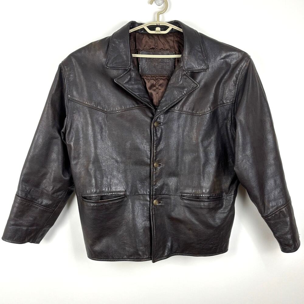 VINTAGE Brown Leather Jacket Distressed Patina size 54 (52" chest) EUC Mauricius
